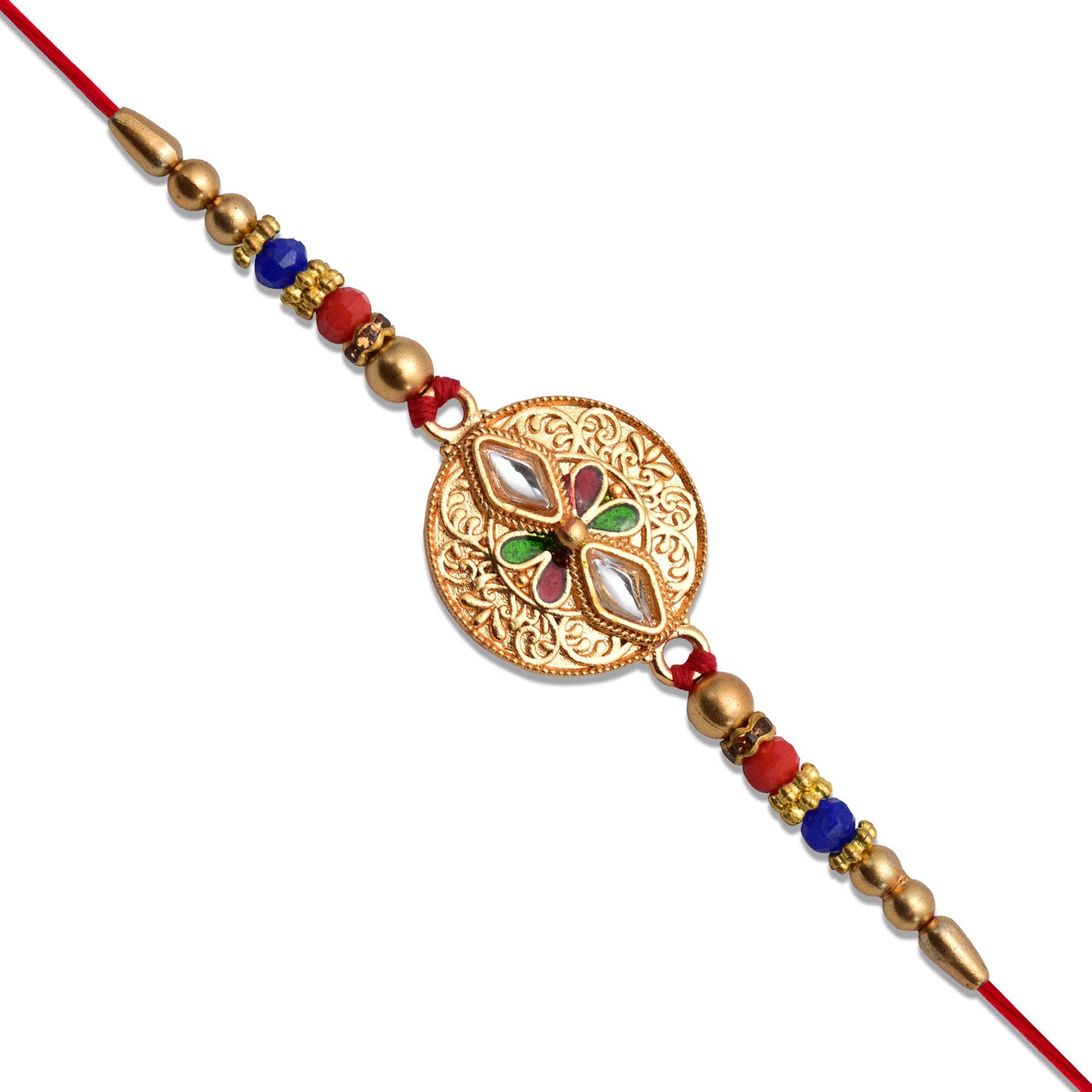 Antique Finish Rakhi With Meenakari Kundan Work