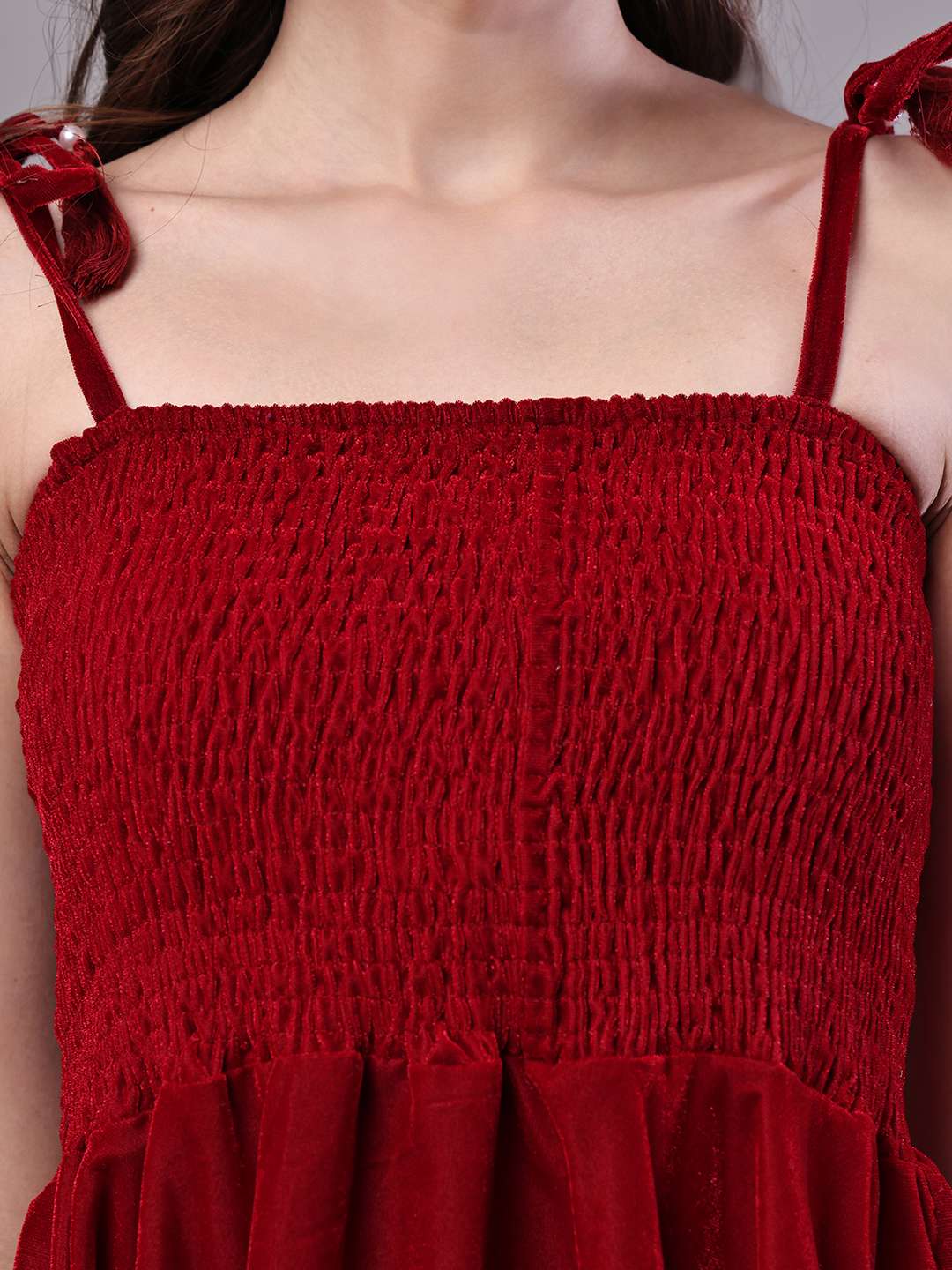 Women's Junglee Velvet Maroon Handkerchief Hem Dress