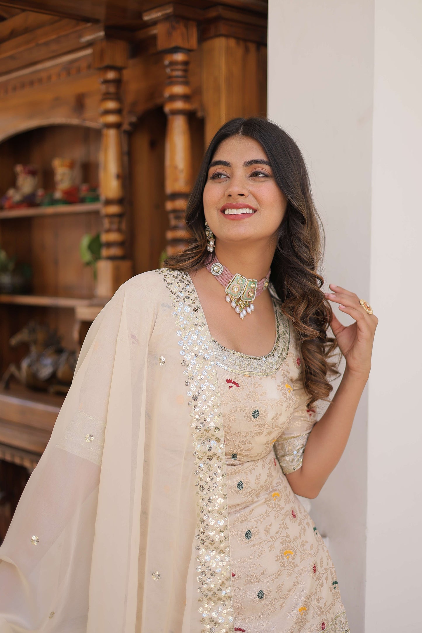 White Faux Blooming Sequins Embroidered Sharara Set with Matching Dupatta Festive & Party Wear 2024