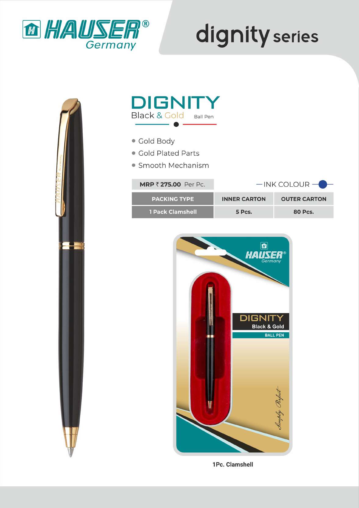 DIGNITY Black & Gold Ball Pen- Pack of 100