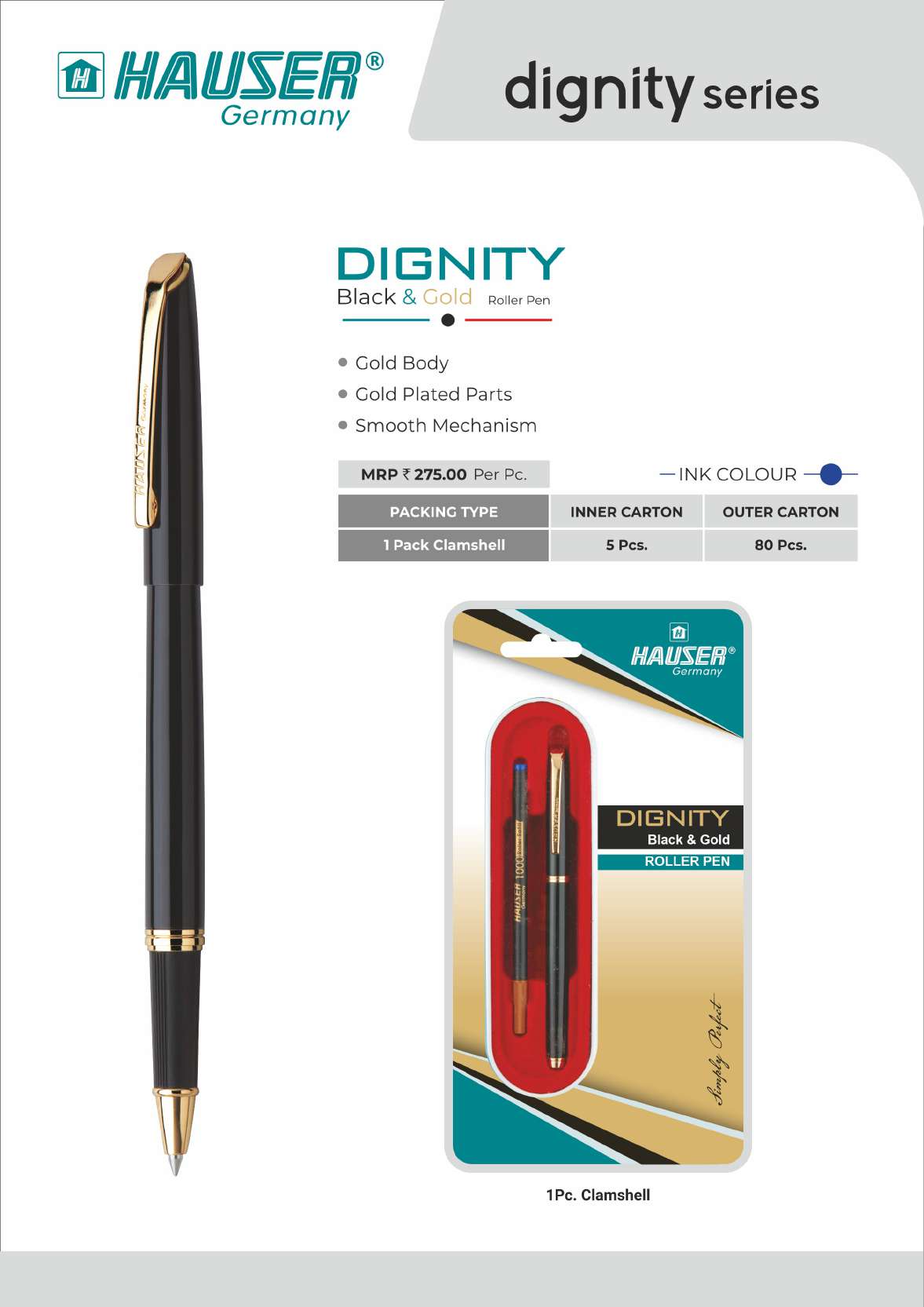 DIGNITY Black & Gold Roller Pen- Pack of 100