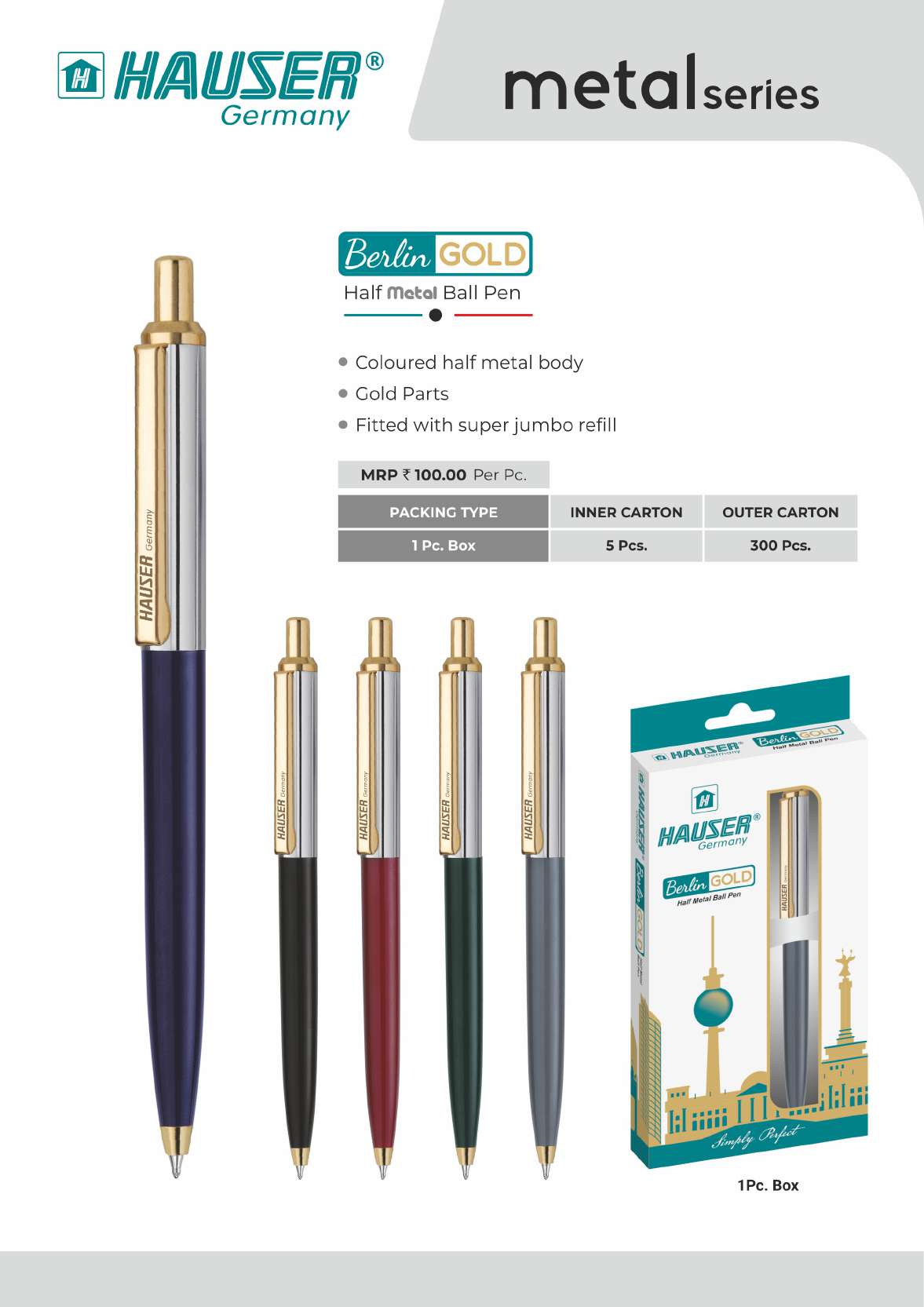 Berlin Gold Half Metal Ball Pen- Pack of 100