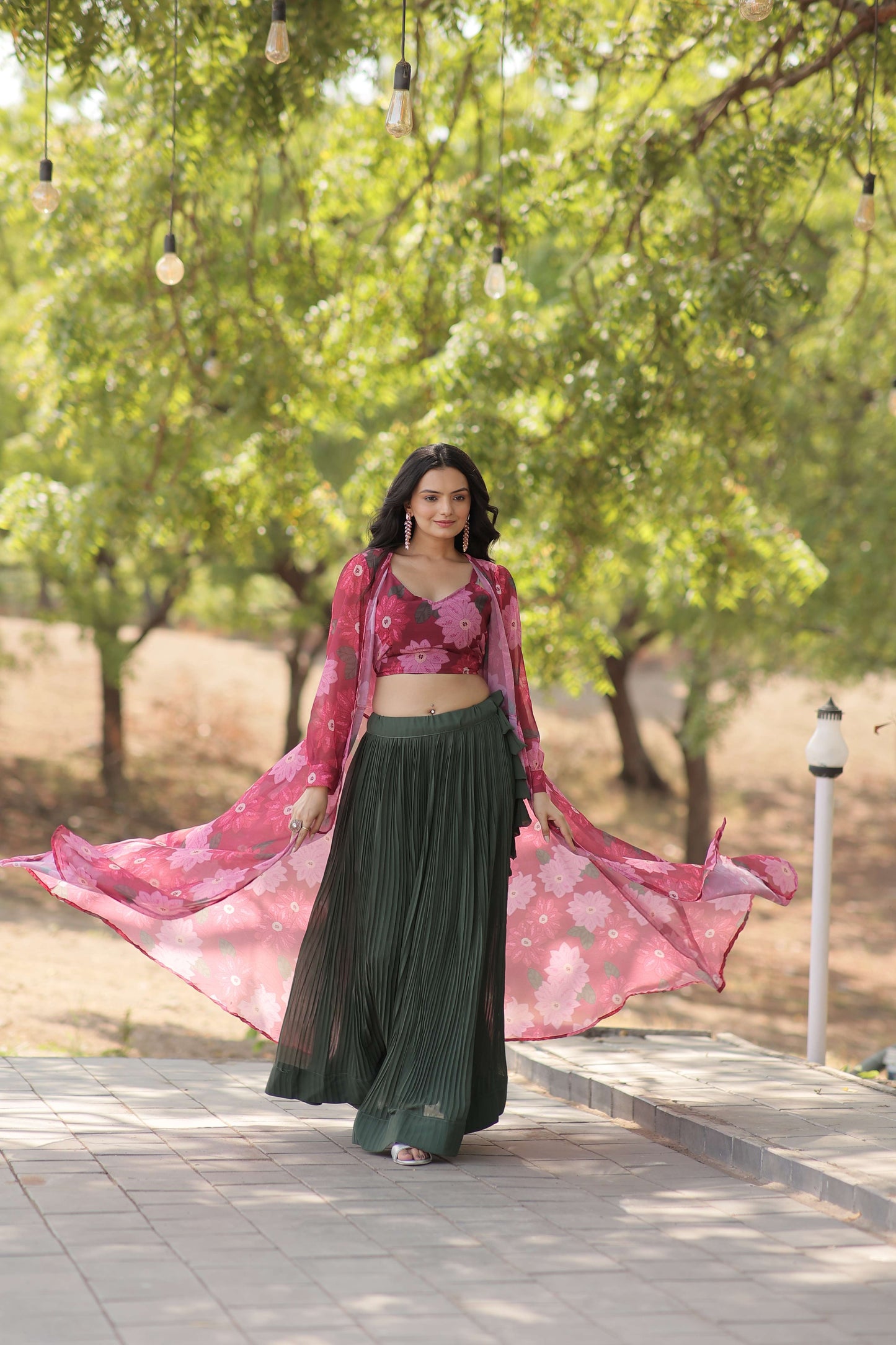 Faux Georgette Lehenga Choli with Digital Flower Print Shrug