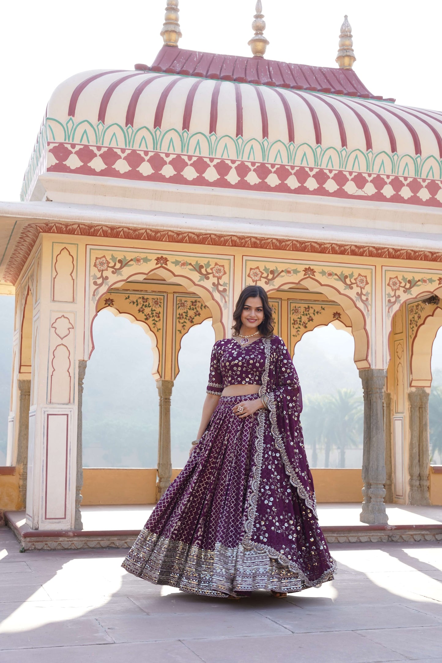 Designer Pure Viscose Jacquard Lehenga Choli with Sequins Dupatta