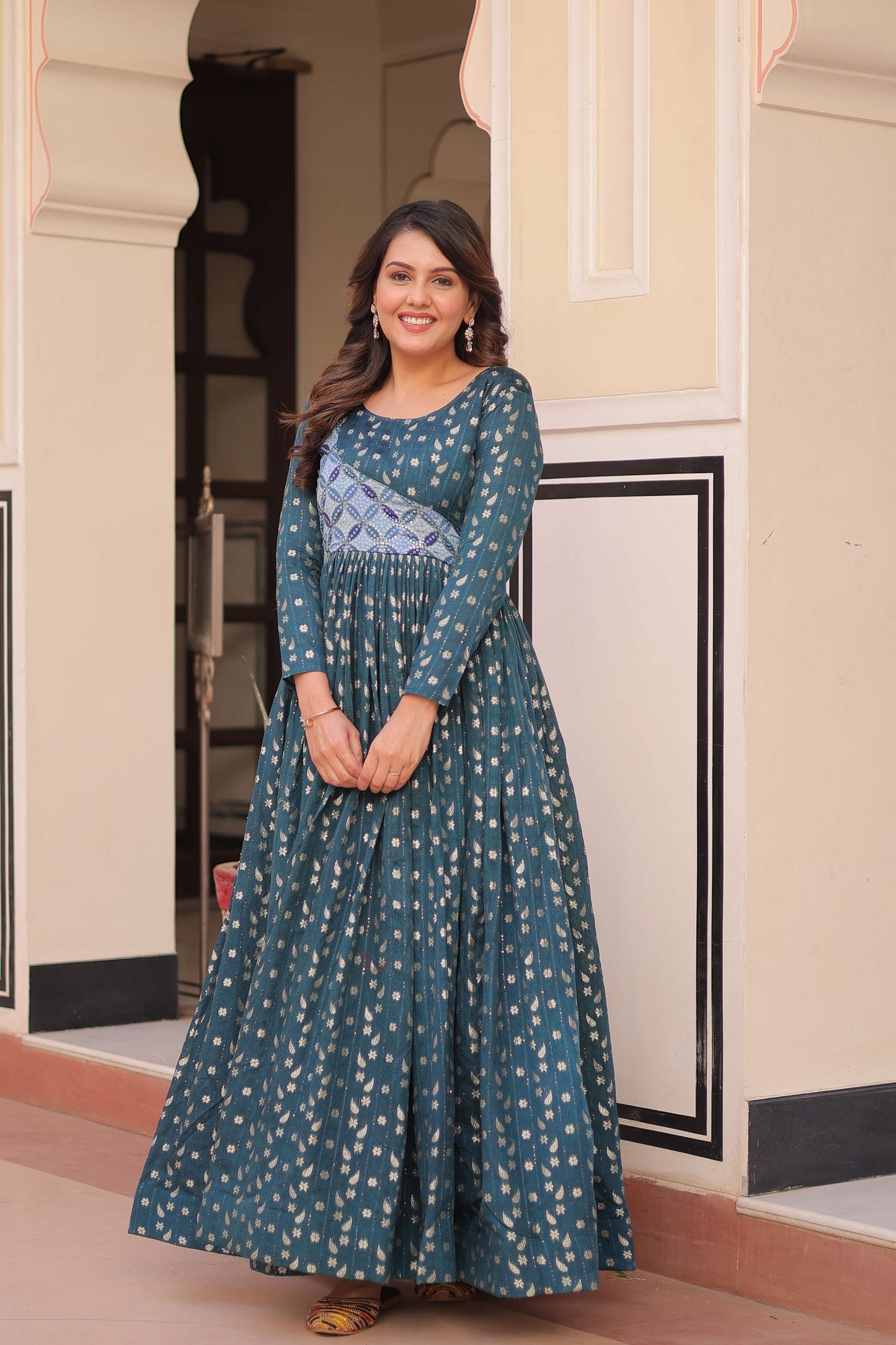 Rama Premium Position Print Choli Gown – Designer Ready-to-Wear Collection