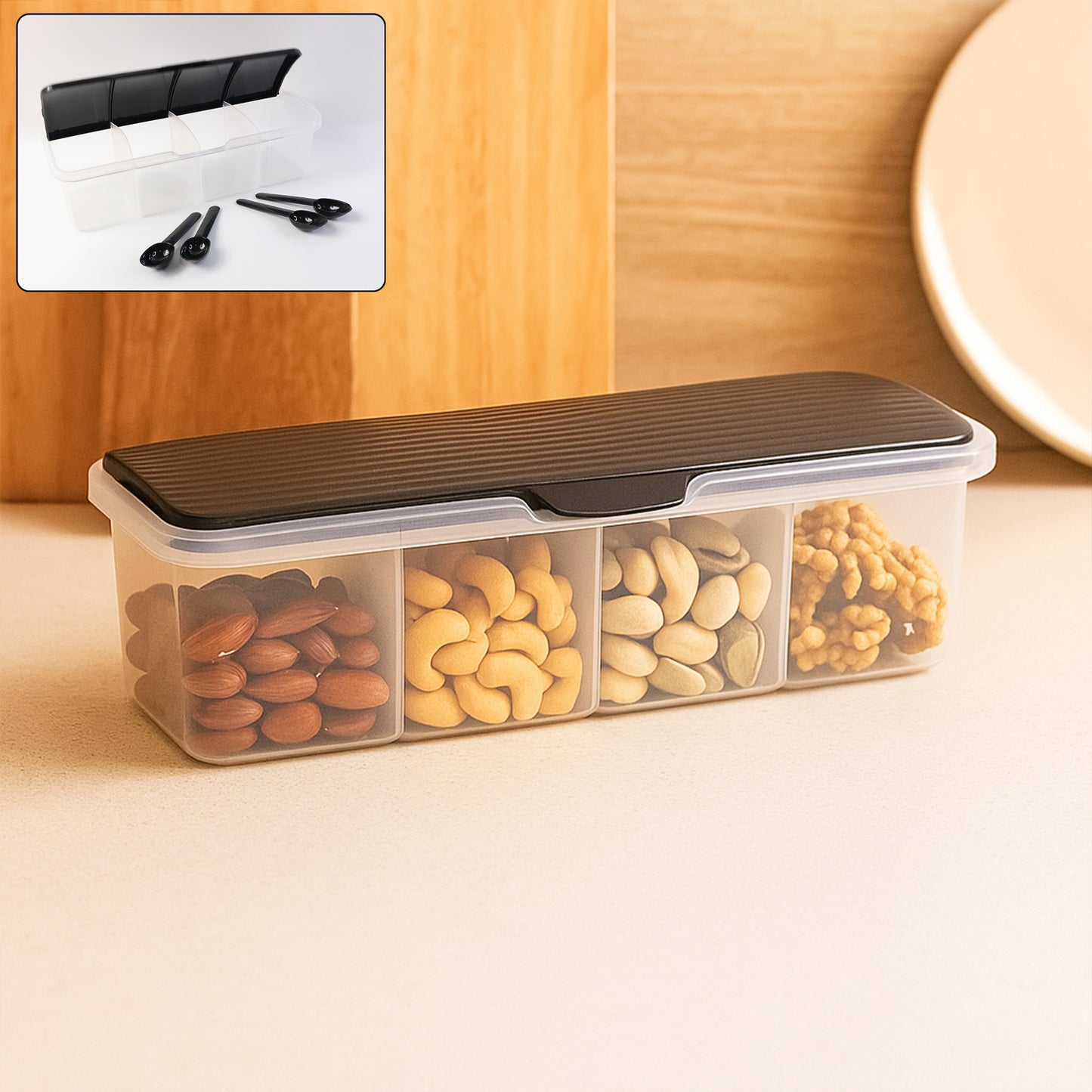 Kitchen Multipurpose Air-tight 4 Sections Storage Containers Masala Box (1 Set)