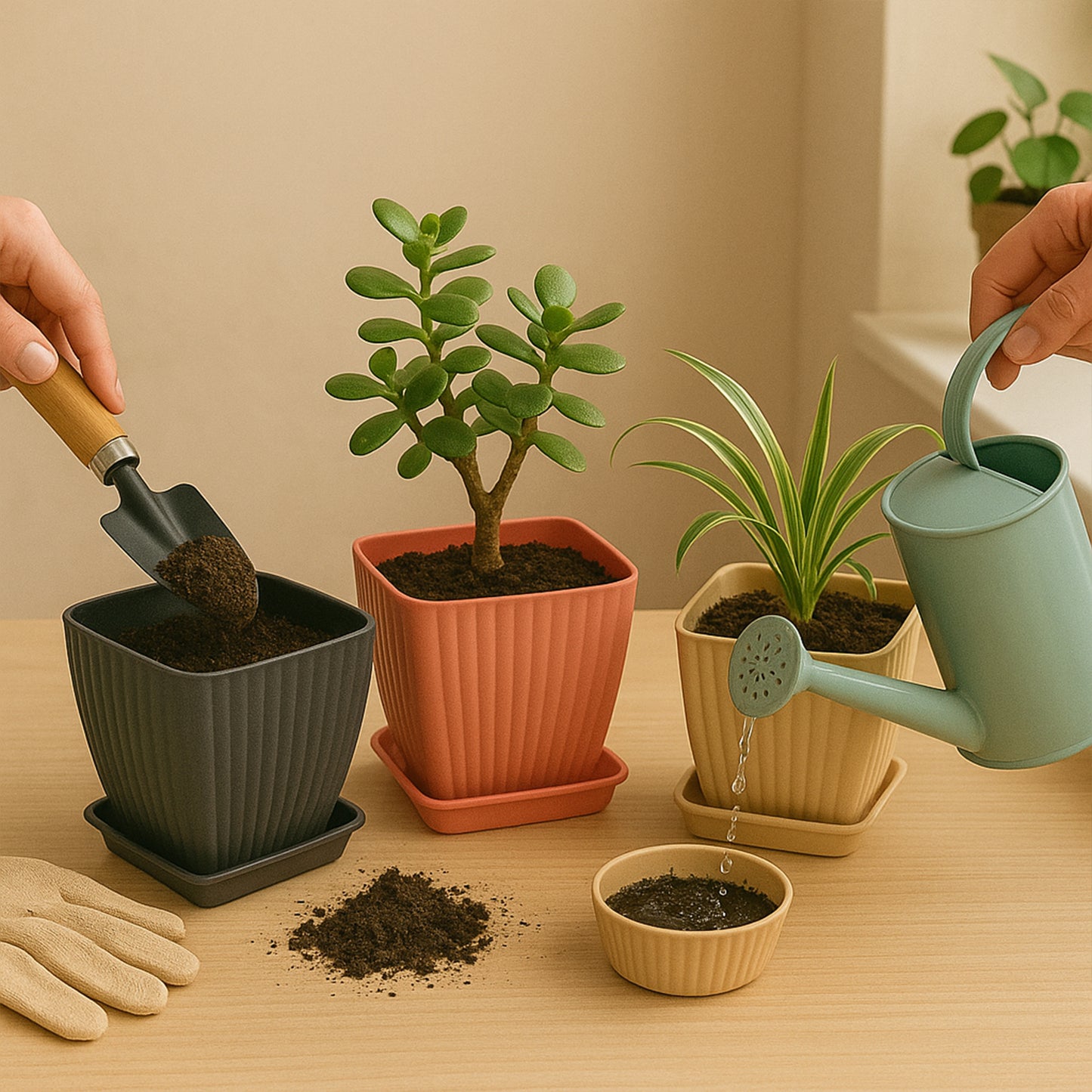 Trendy Square Plastic Flower Pots Set Of 5