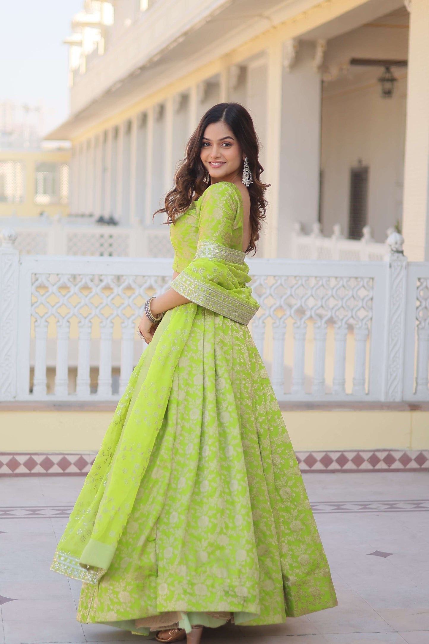 Designer Dyable Viscose Jacquard Lehenga Choli with Sequins Dupatta