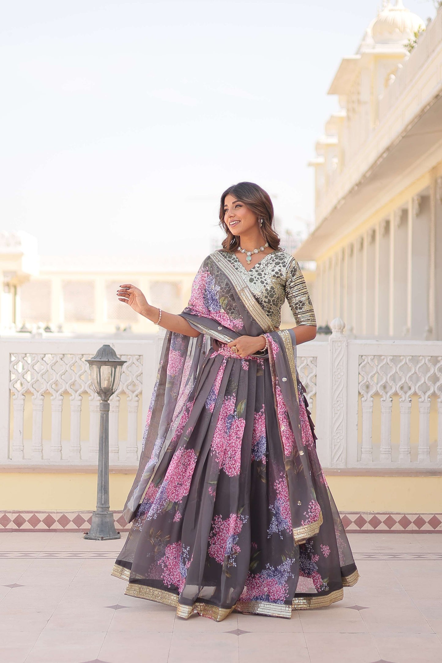 Digital Printed Russian Silk Lehenga Choli with Sequins Dupatta ?