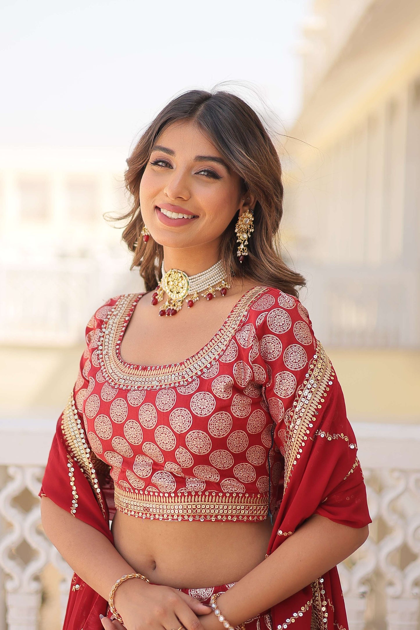 Designer Dyable Viscose Jacquard Lehenga Choli with Sequins Dupatta 