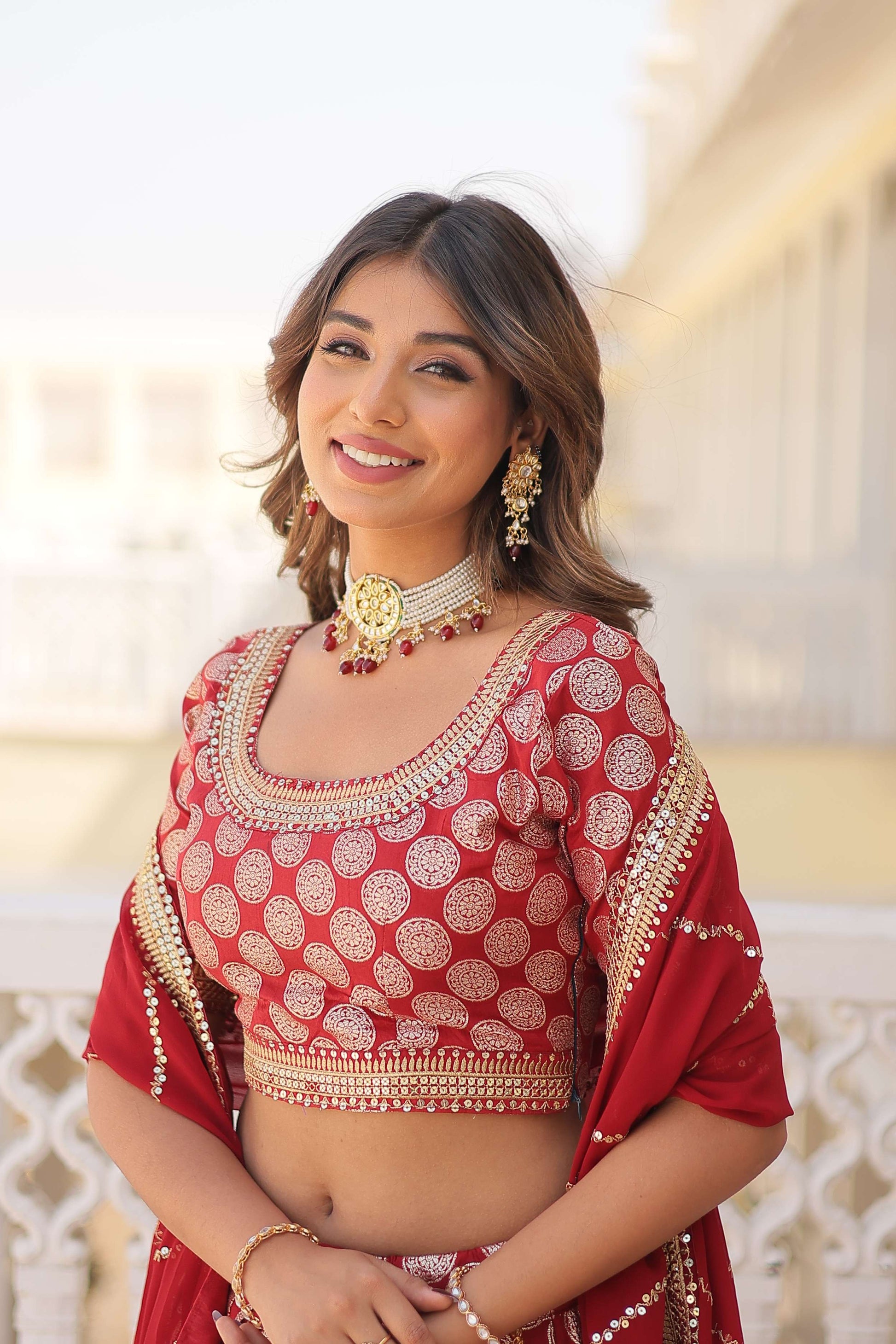 Designer Dyable Viscose Jacquard Lehenga Choli with Sequins Dupatta 