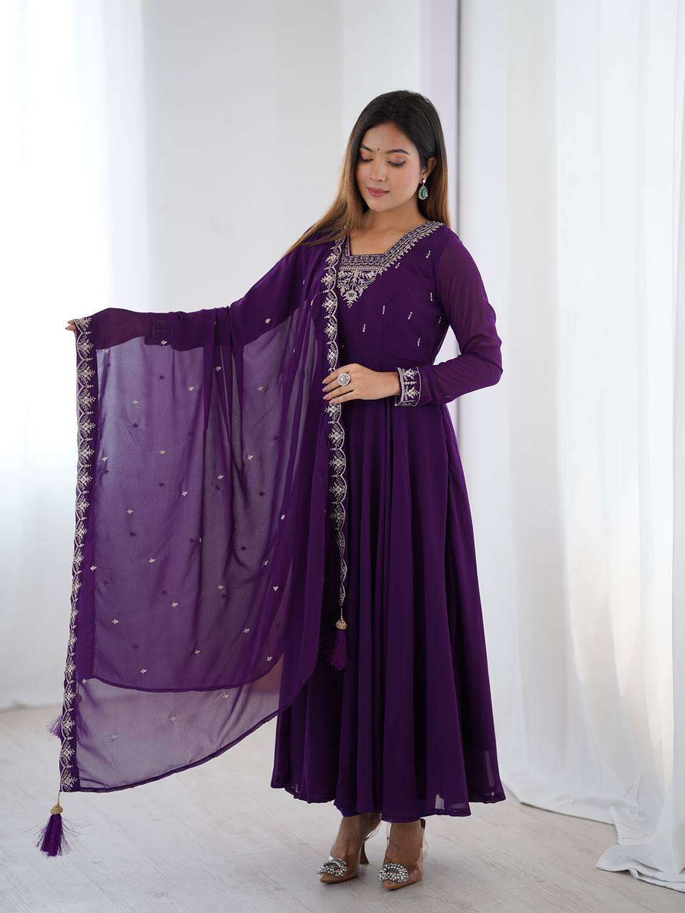Womens Fox Georgette Anarkali Kurti with Pant & Dupatta Set
