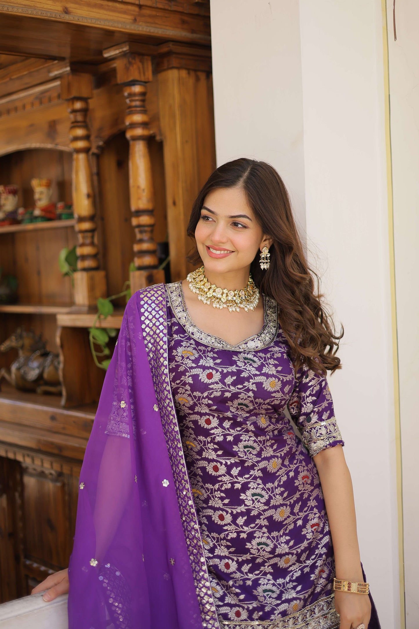Purple Faux Blooming Sequins Embroidered Sharara Set with Matching Dupatta  Festive & Party Wear 2024