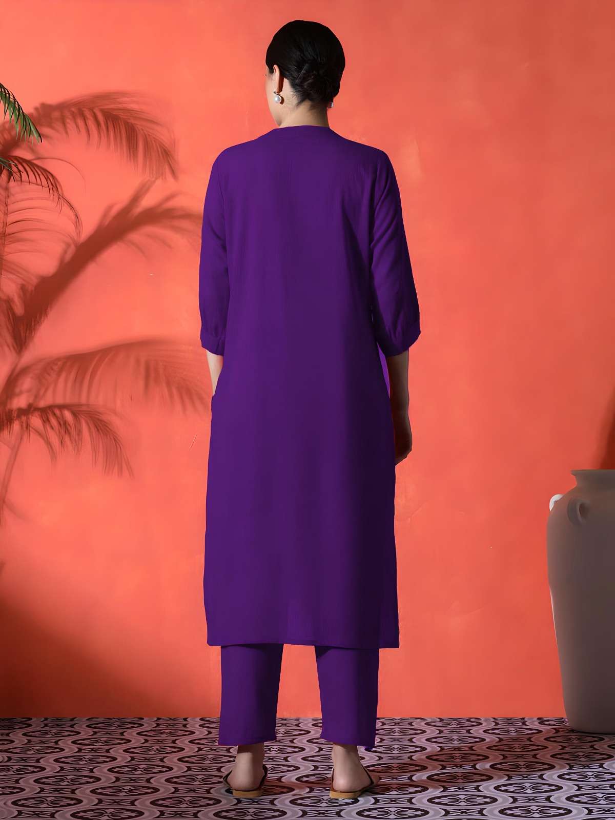 Women's Cotton Embroidered Straight Kurti With Pant Set