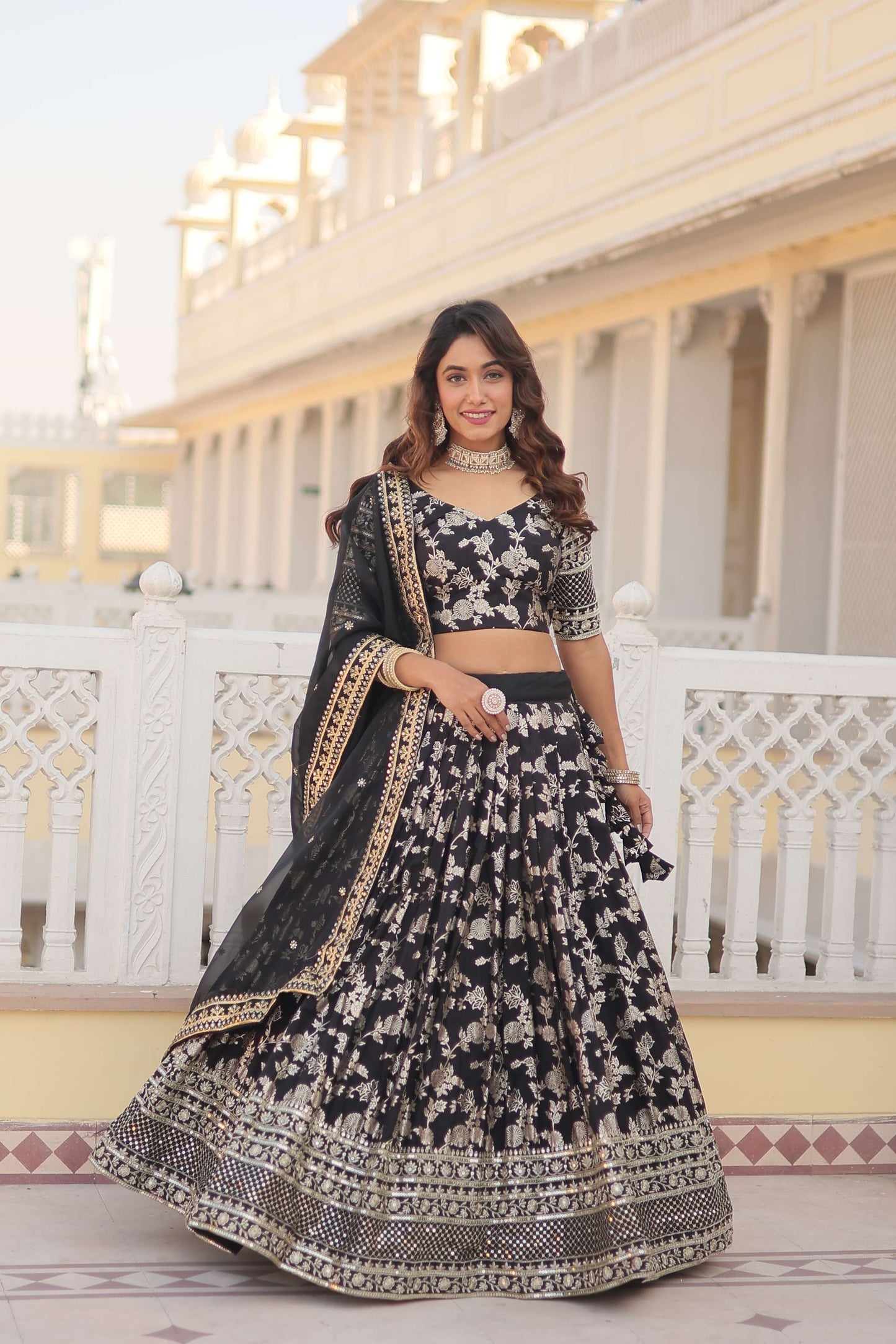 Designer Pure Viscose Jacquard Embroidered Lehenga Choli with Dupatta ?