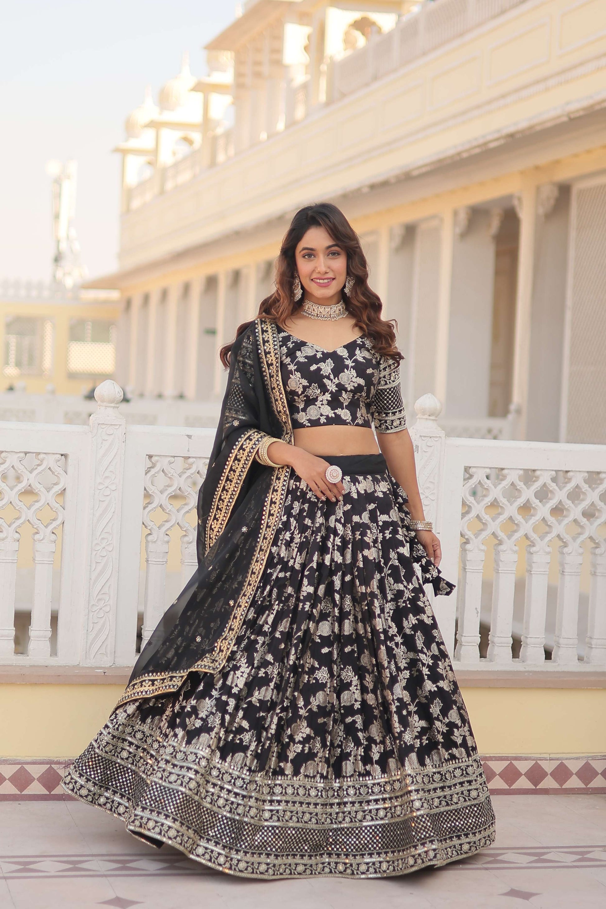 Designer Pure Viscose Jacquard Embroidered Lehenga Choli with Dupatta ?
