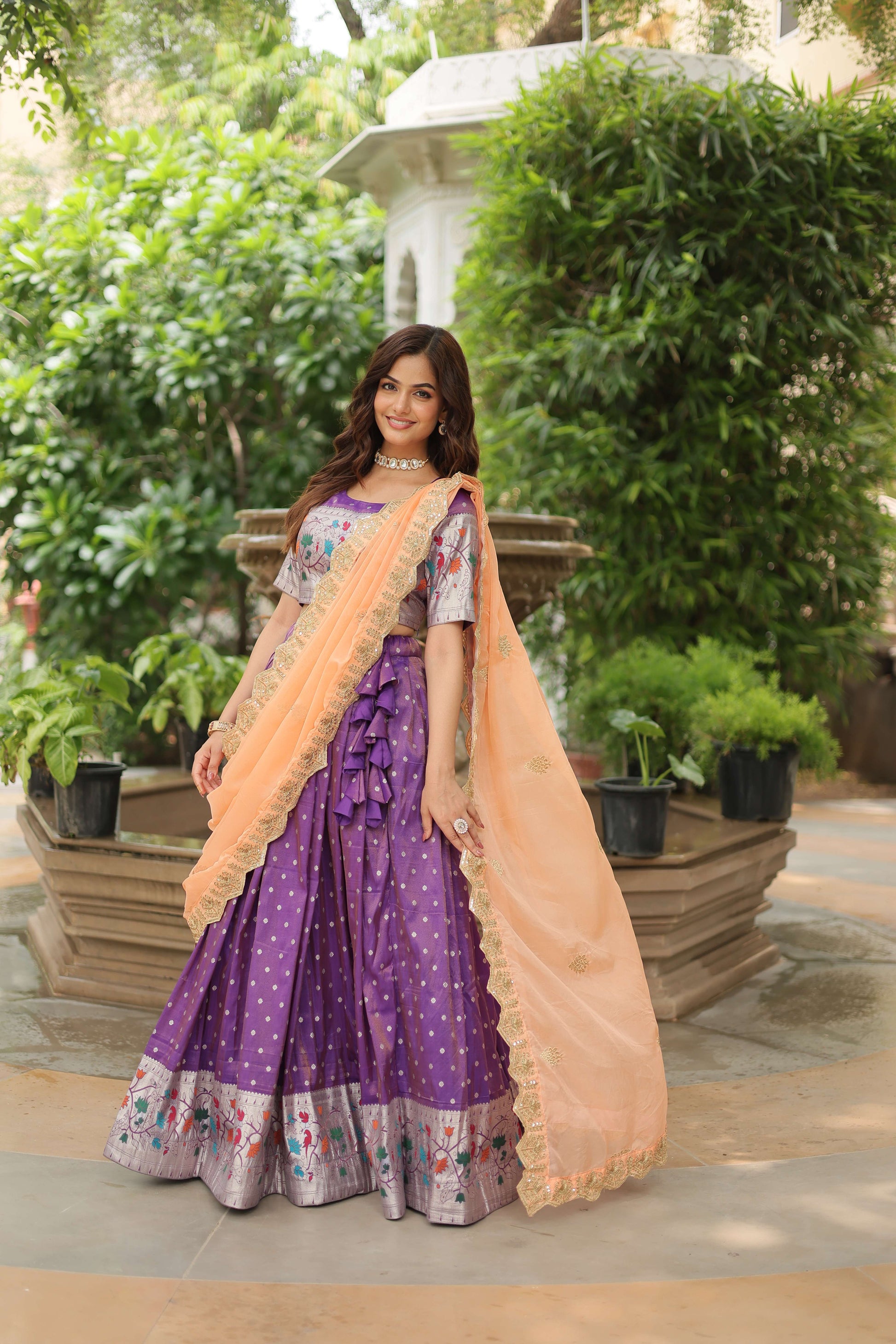 Cosmos Jequard Lehenga Choli with Embroidered Dupatta 