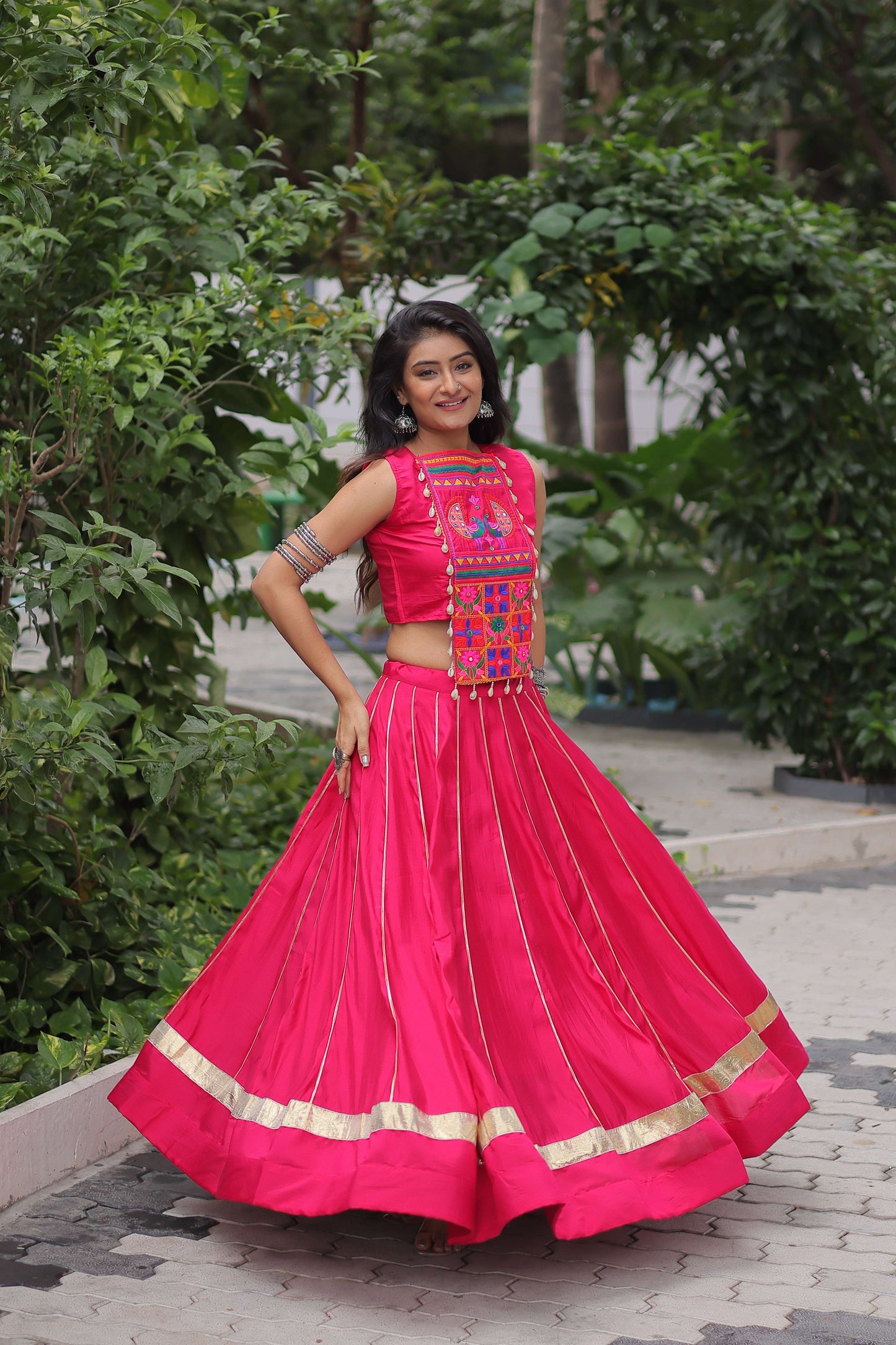 Roman Fabric Mirror & Gota-Patti Navratri Lehenga Choli Set