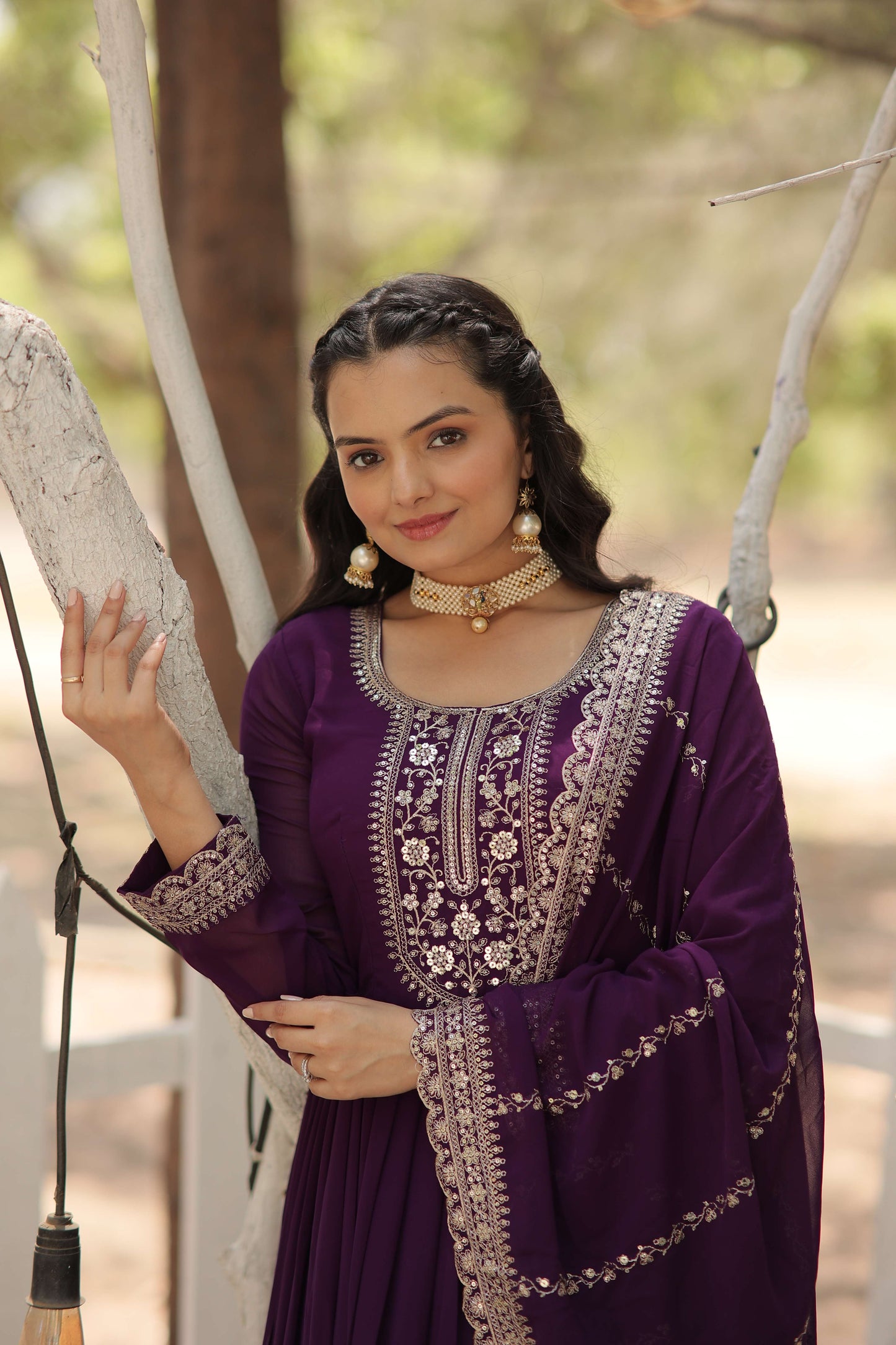 Purple Faux Blooming Sequins Embroidered Gown with Matching Dupatta  Festive & Party Wear 2024