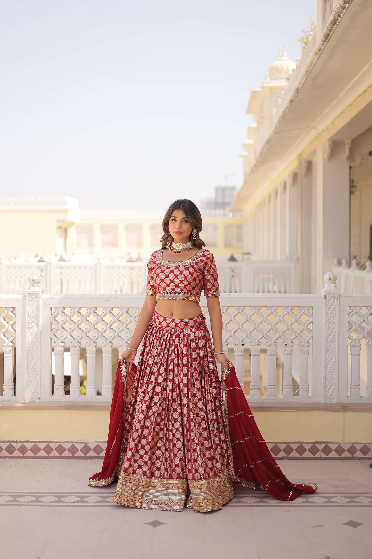 Designer Dyable Viscose Jacquard Lehenga Choli with Sequins Dupatta