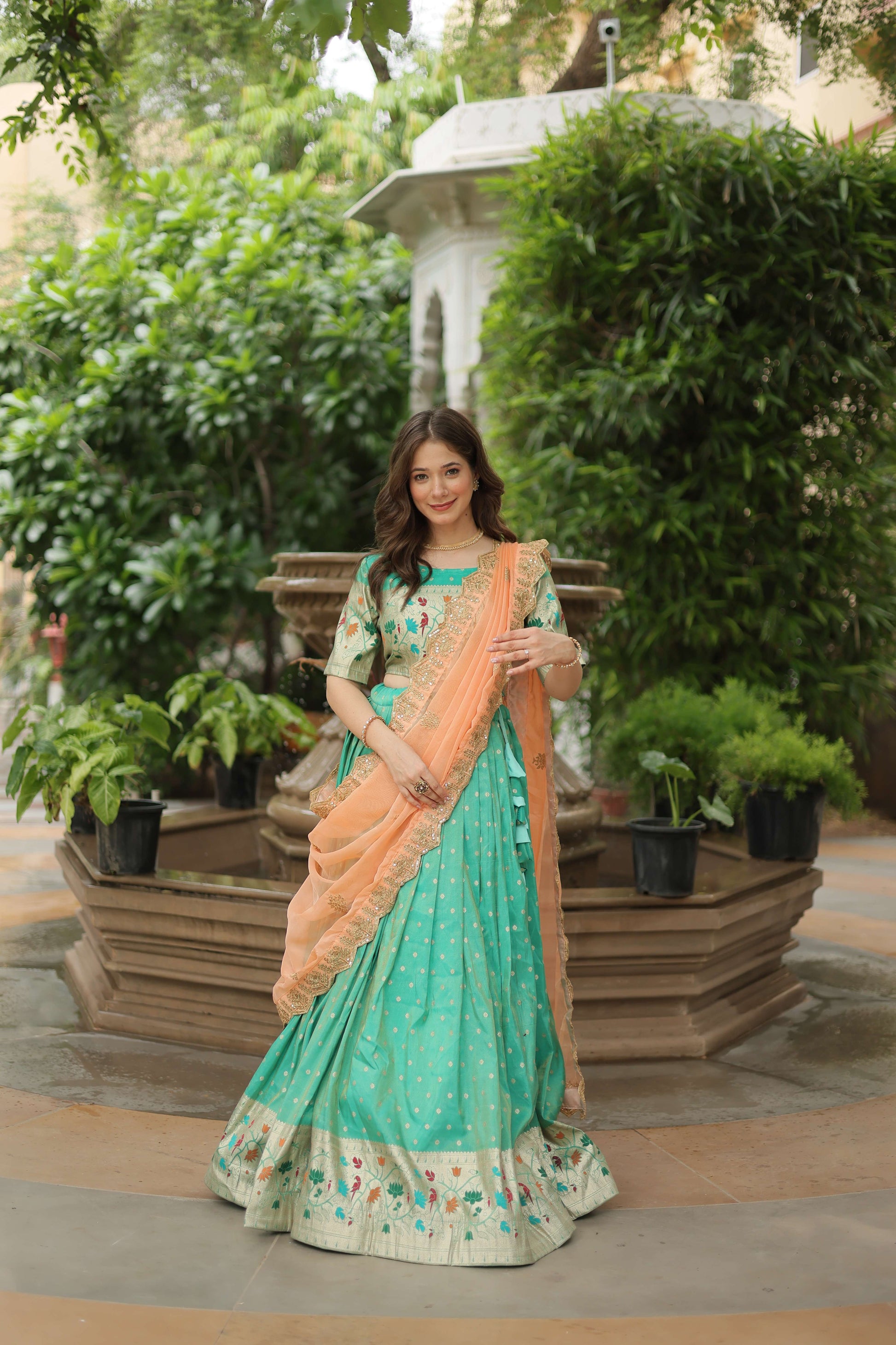 Cosmos Jequard Lehenga Choli with Embroidered Dupatta 