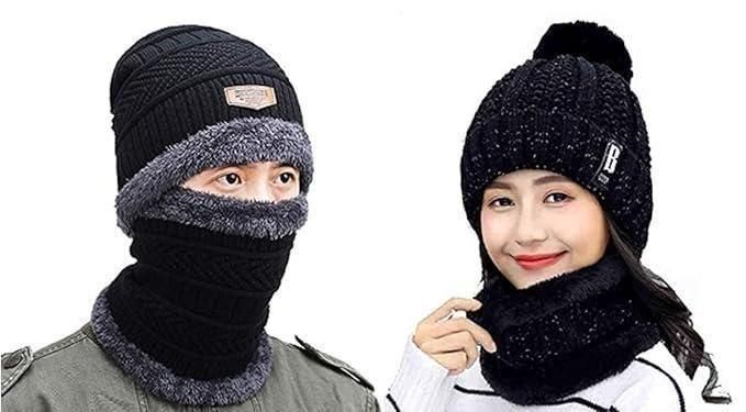 Men Woolen Cap with Face Cover - Pack of 2 | Warm Winter Balaclava | BuyDirectly.in