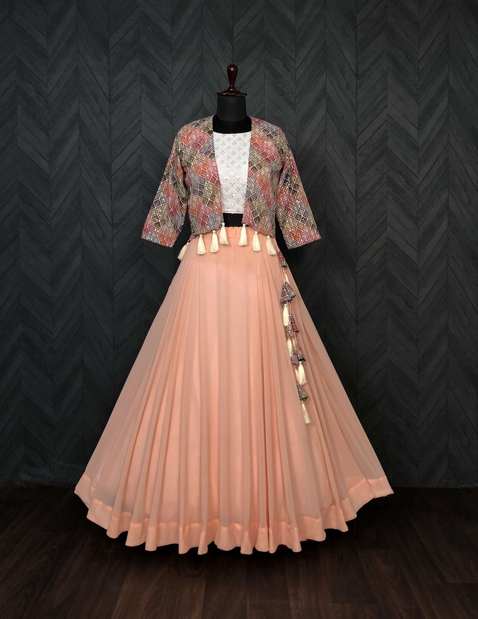 Premium Koti Blouse Lehenga Set in Faux Georgette & Chinnon