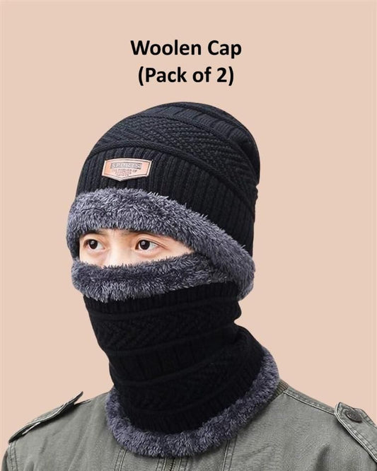 Men Woolen Cap with Face Cover - Pack of 2 | Warm Winter Balaclava | BuyDirectly.in
