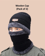 Men Woolen Cap with Face Cover - Pack of 2 | Warm Winter Balaclava | BuyDirectly.in