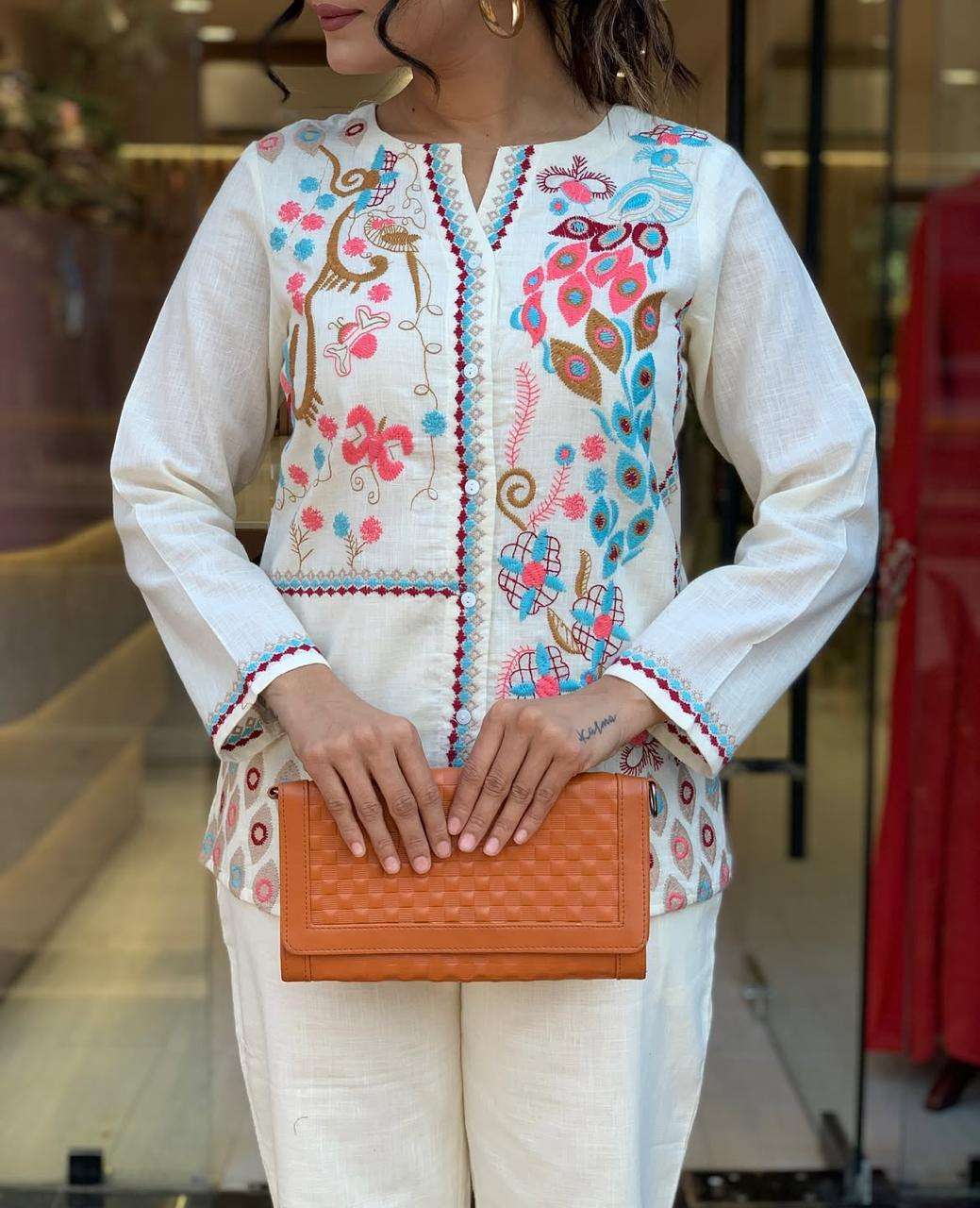 Women's Cotton Embroidery Straight Kurti With Pant Set