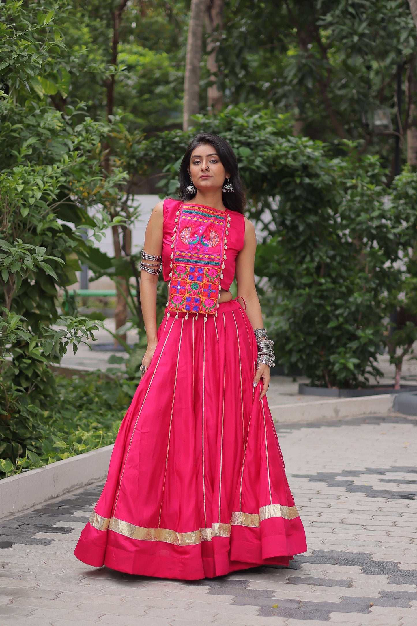 Roman Fabric Mirror & Gota-Patti Navratri Lehenga Choli Set
