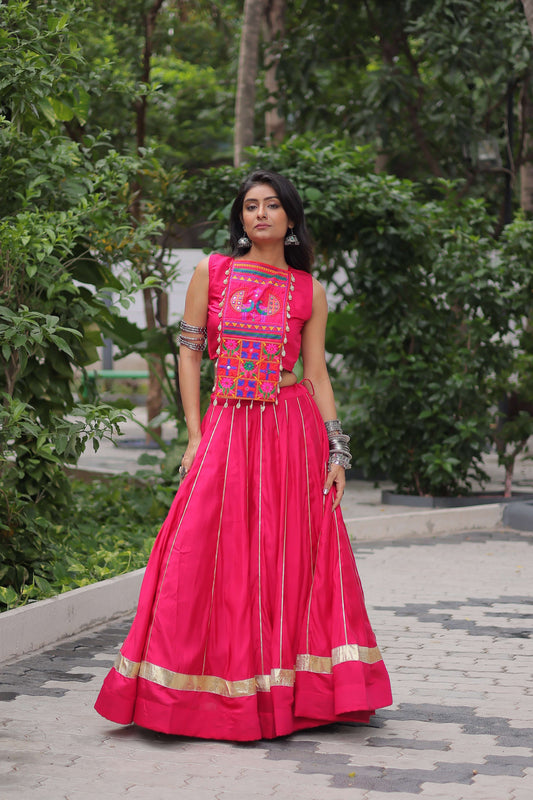 Roman Fabric Mirror & Gota-Patti Navratri Lehenga Choli Set