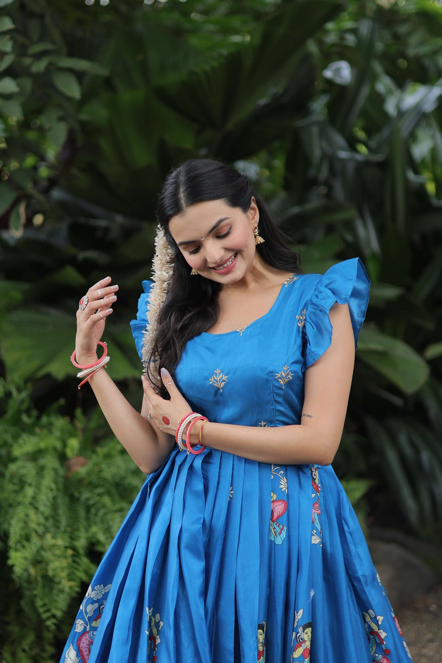 SKY Dola Silk Designer Gown  Sleeveless Fancy Round Neck Printed Womens Dress