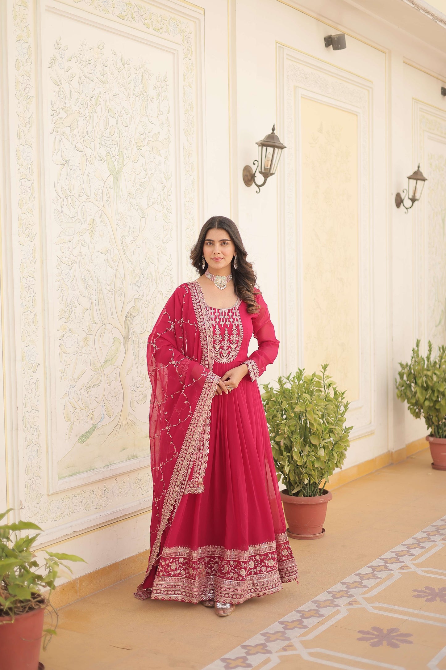 Pink Faux Blooming Sequins Embroidered Gown with Matching Dupatta  Festive & Party Wear 2024