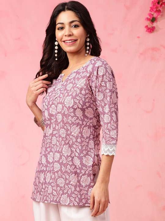 Women's Rayon Floral Printed Straight Short Kurti Set