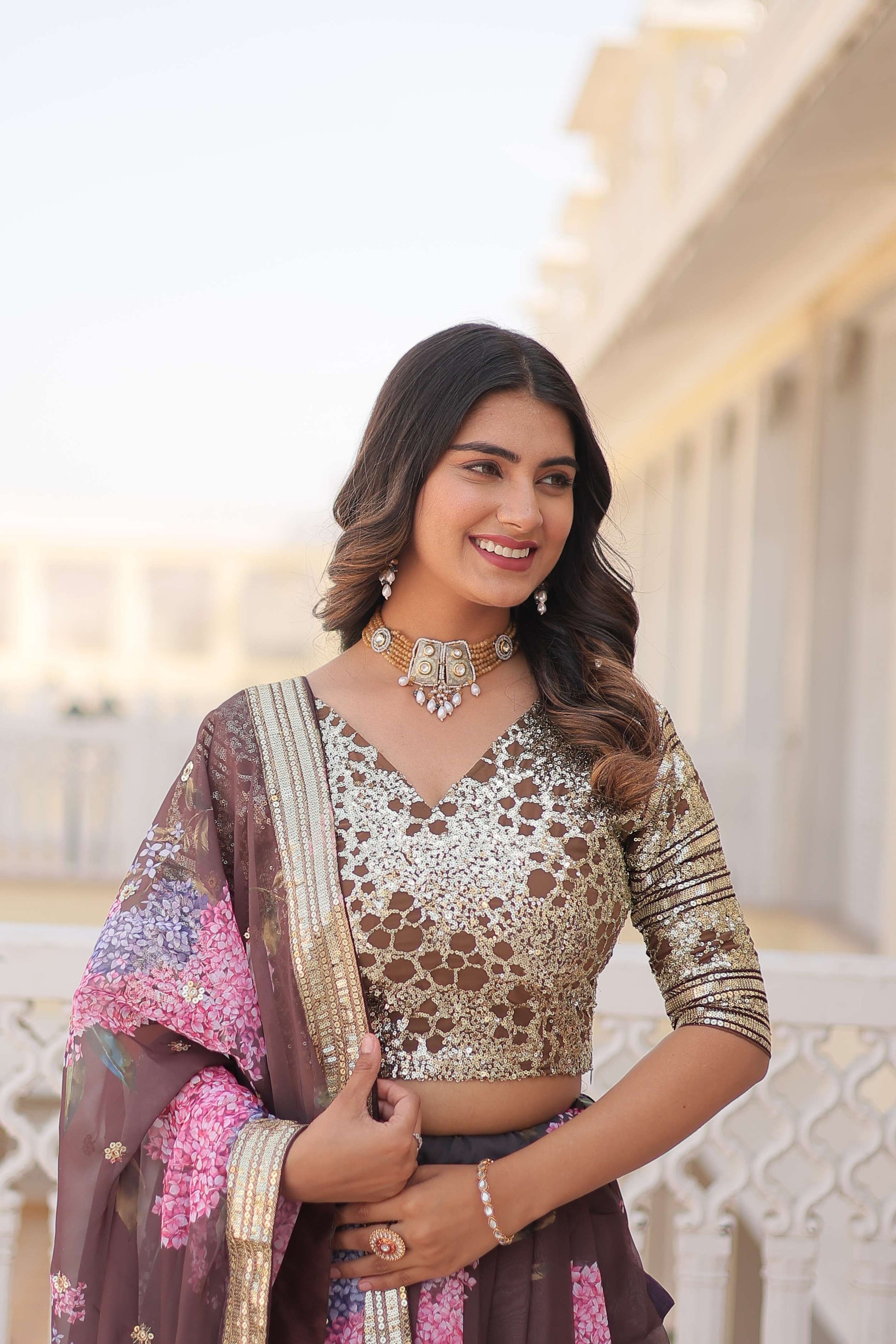 Digital Printed Russian Silk Lehenga Choli with Sequins Dupatta ?