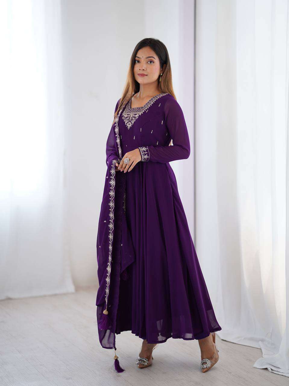 Womens Fox Georgette Anarkali Kurti with Pant & Dupatta Set
