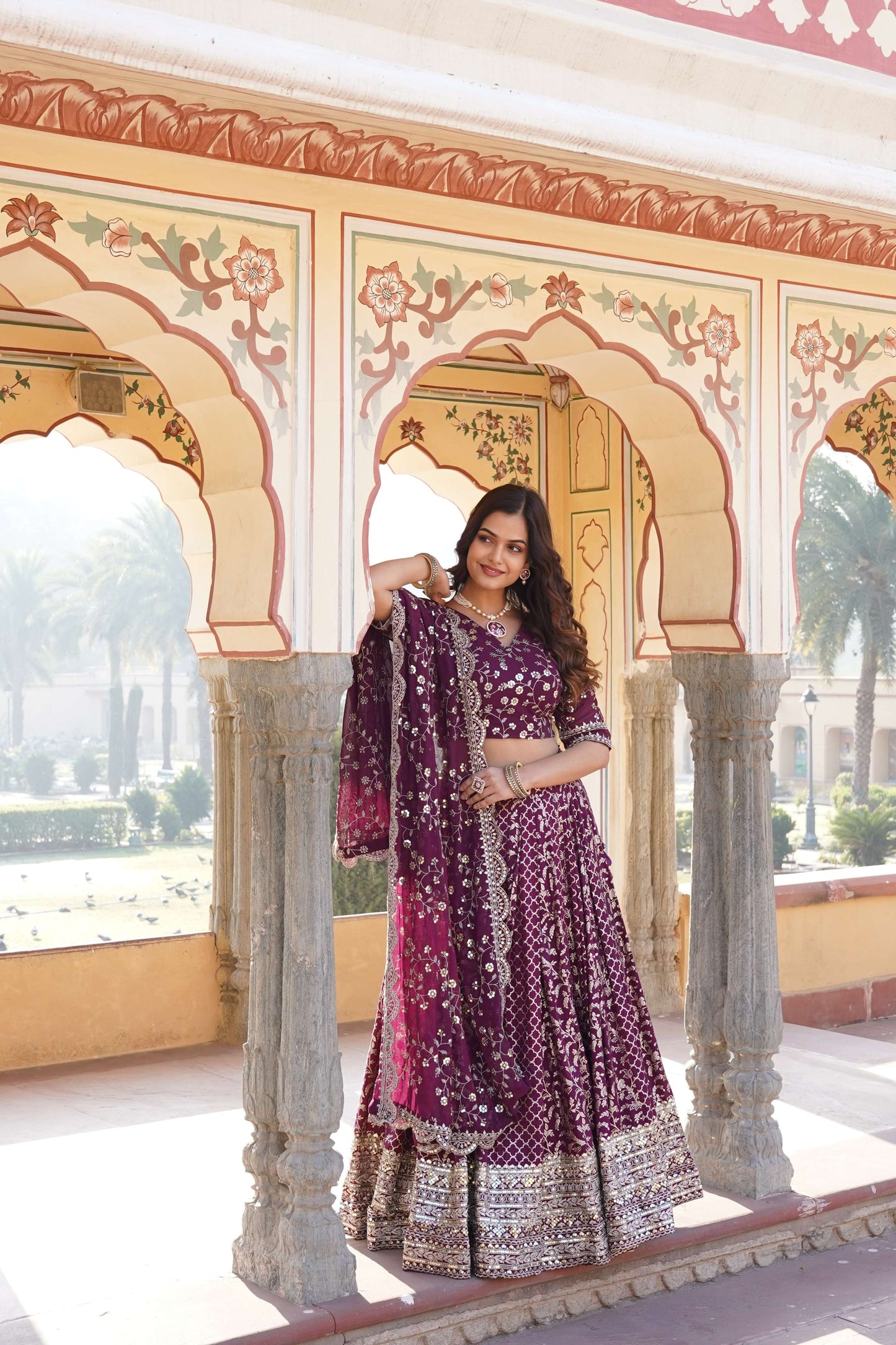 Designer Pure Viscose Jacquard Lehenga Choli with Sequins Dupatta