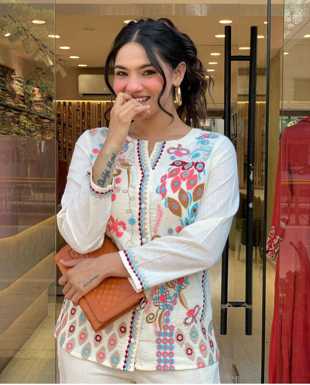 Women's Cotton Embroidery Straight Kurti With Pant Set