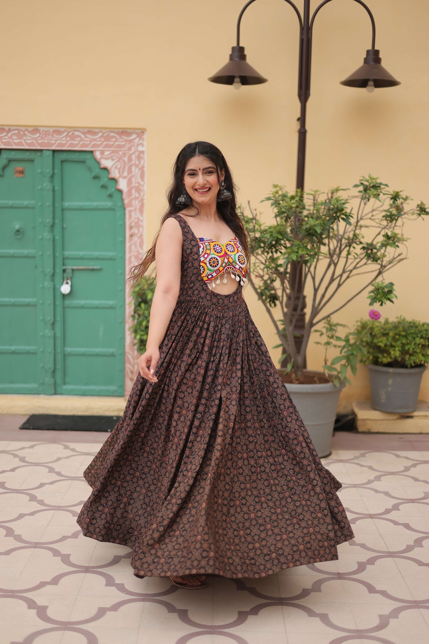 Black Faux Georgette Designer Gown  Fully Flared Elegant Party & Wedding Set