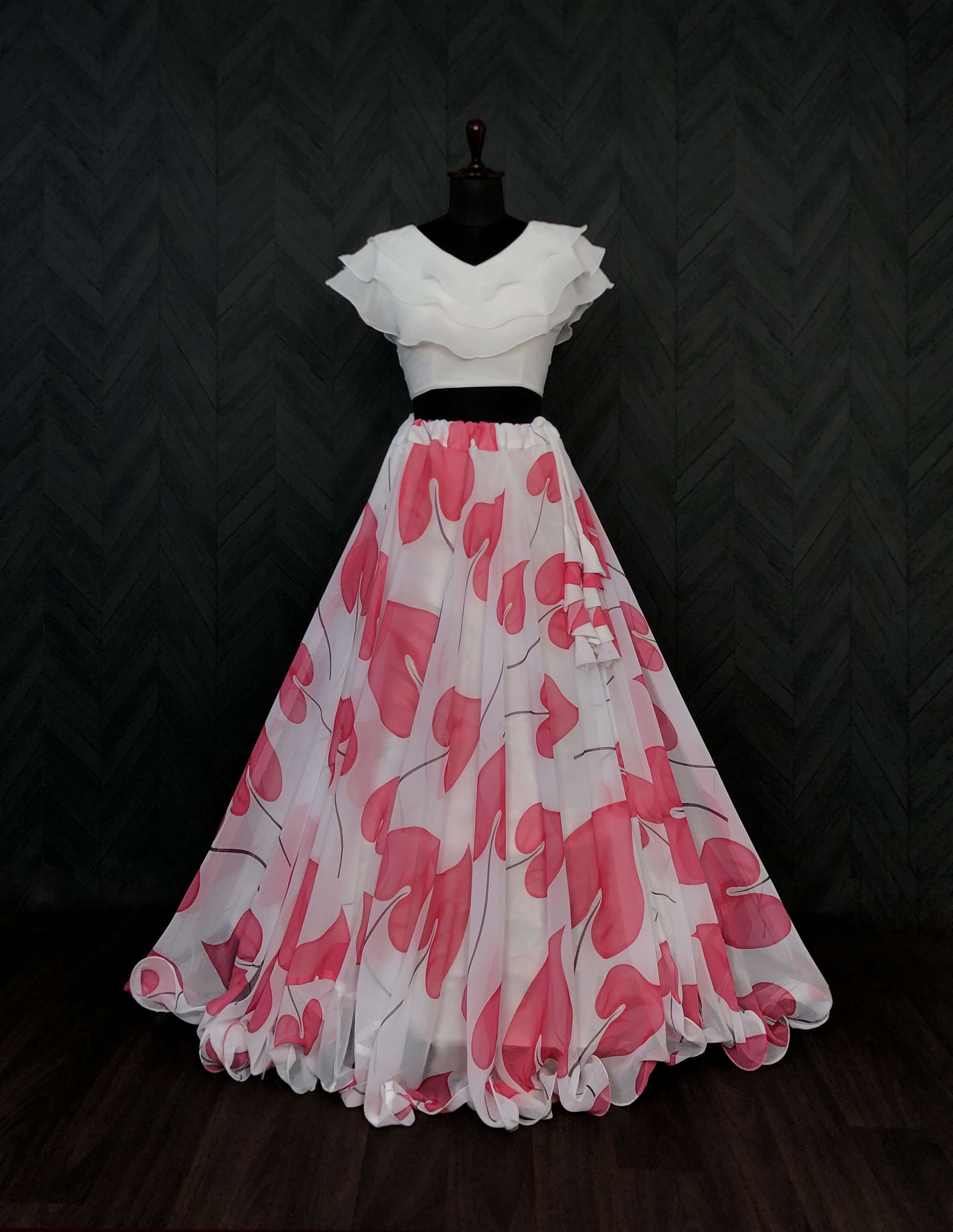 Premium Faux Georgette Digital Print Lehenga with Frill Blouse