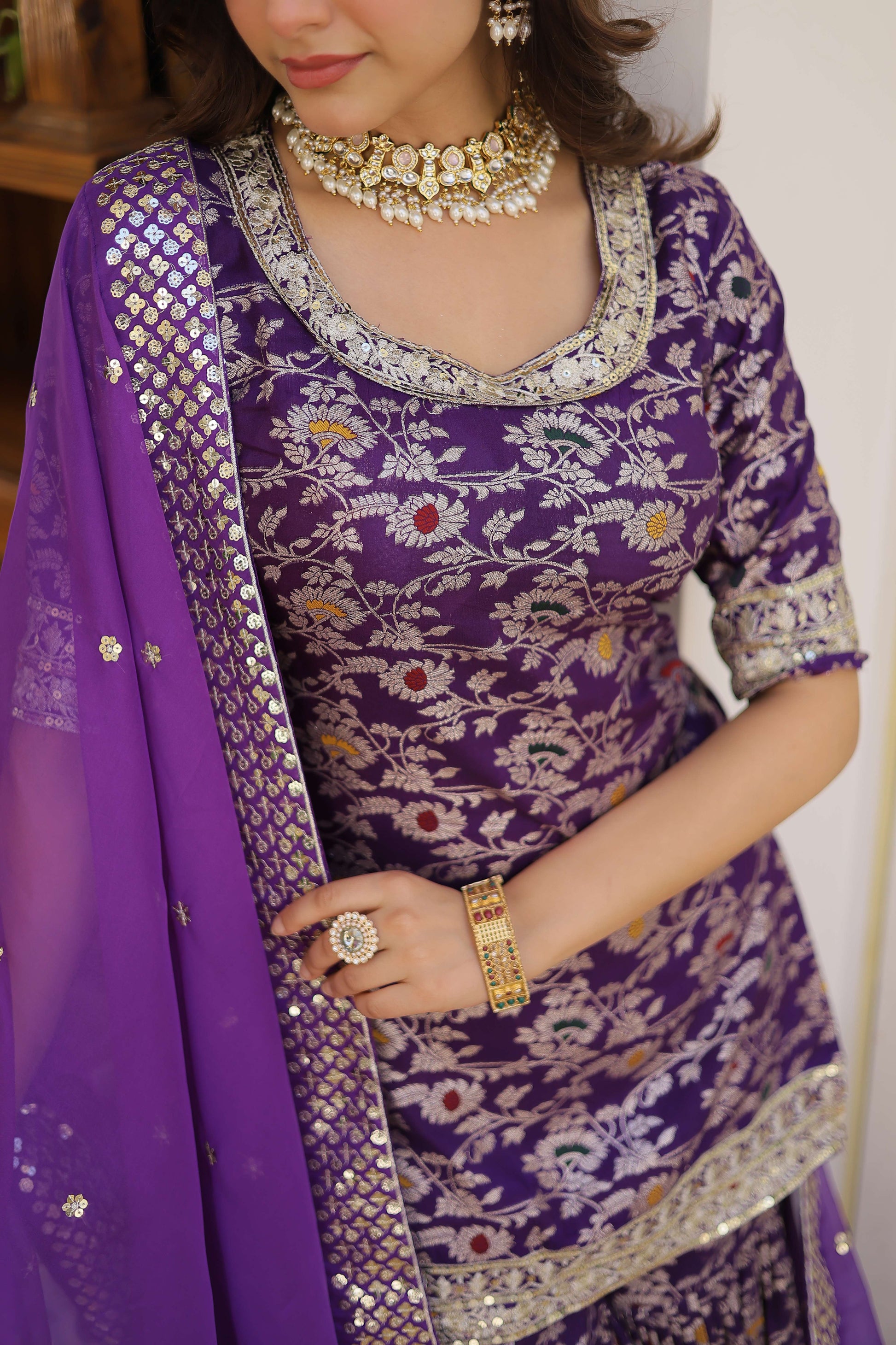 Purple Faux Blooming Sequins Embroidered Sharara Set with Matching Dupatta  Festive & Party Wear 2024