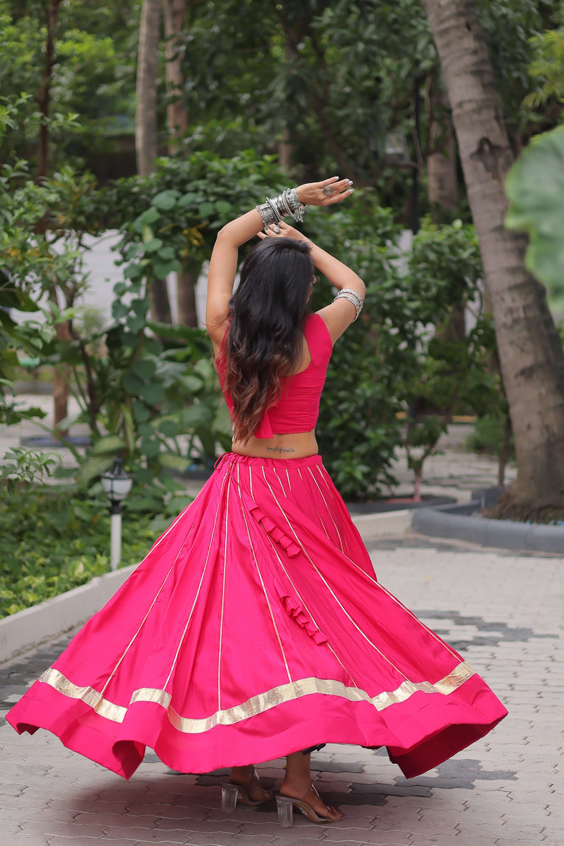 Roman Fabric Mirror & Gota-Patti Navratri Lehenga Choli Set