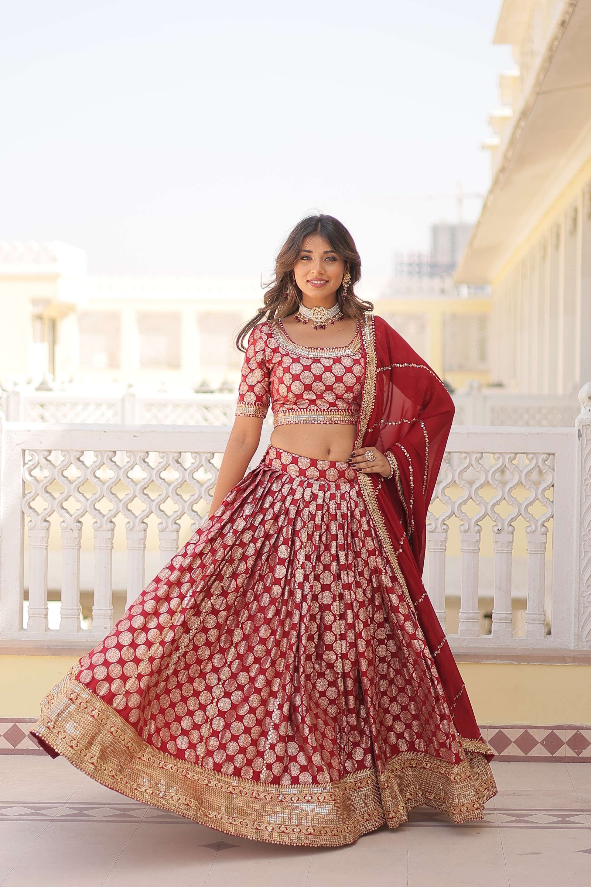 Designer Dyable Viscose Jacquard Lehenga Choli with Sequins Dupatta 