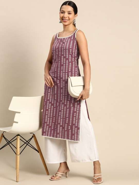 Women's Rayon Printed Straight Kurti With Pant Set