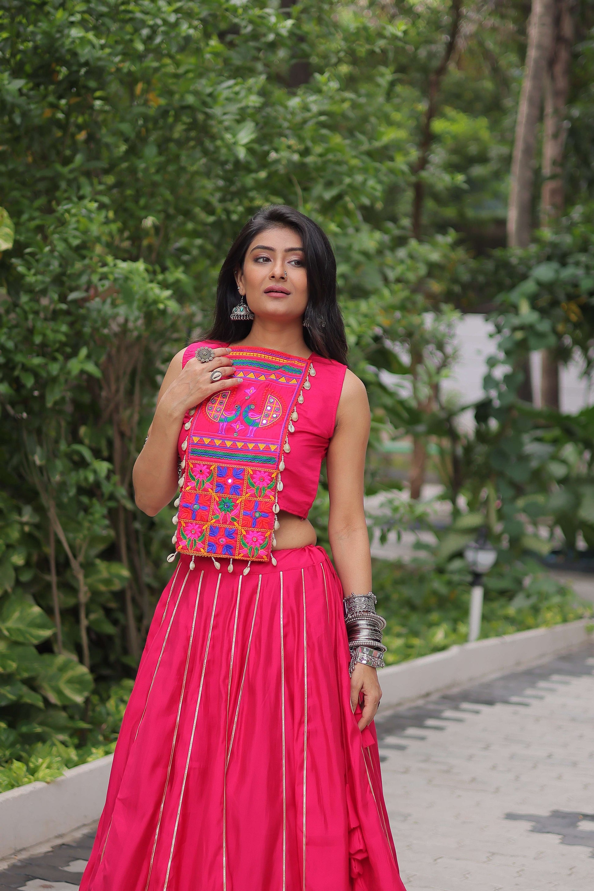 Roman Fabric Mirror & Gota-Patti Navratri Lehenga Choli Set