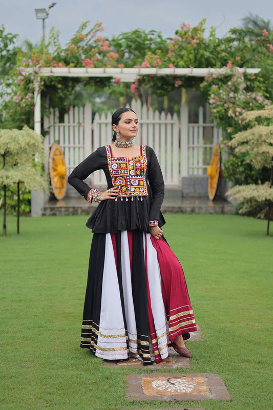 Multicolor Navratri Lehenga Choli Set with Black Peplum Top