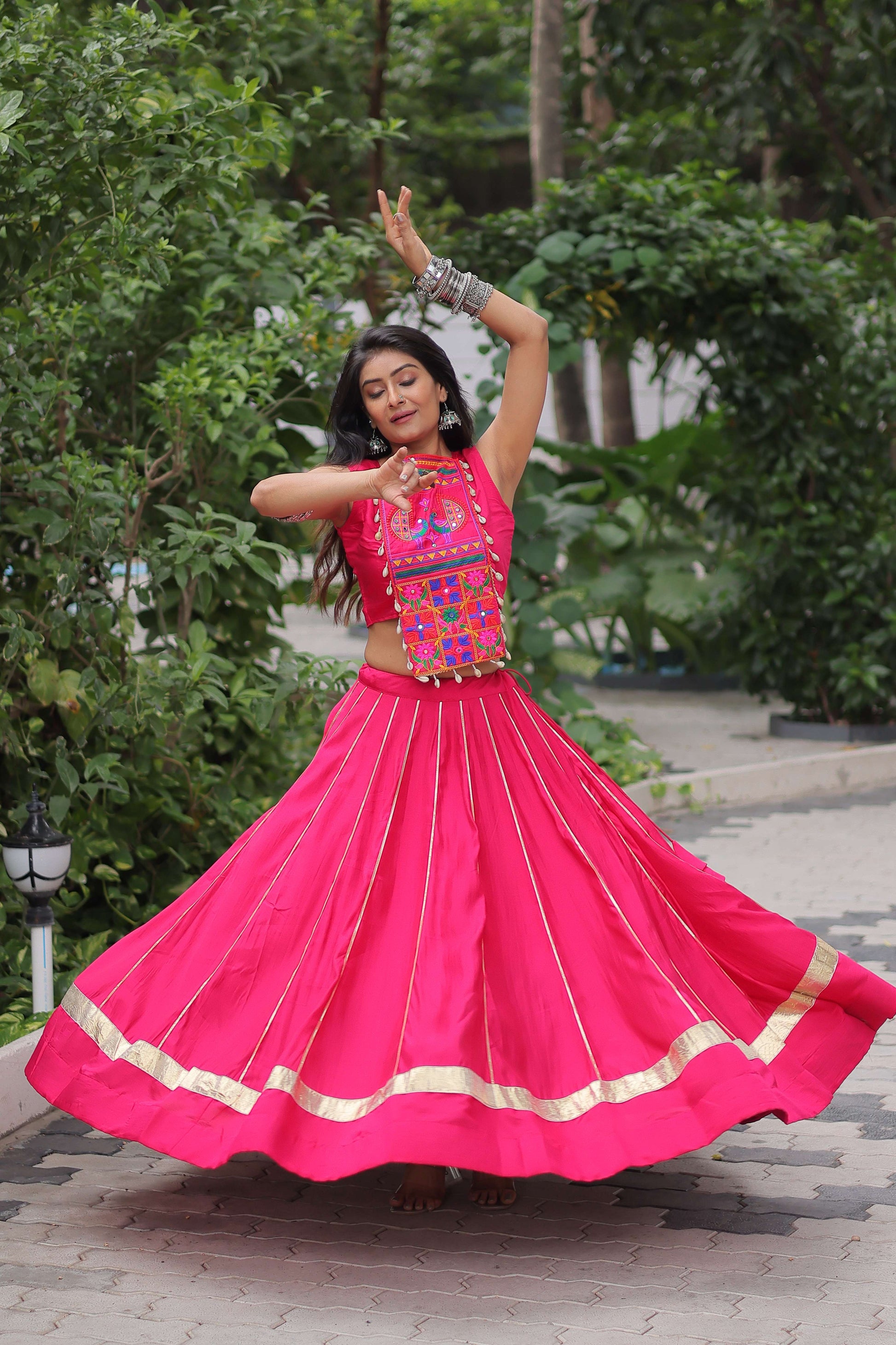 Roman Fabric Mirror & Gota-Patti Navratri Lehenga Choli Set