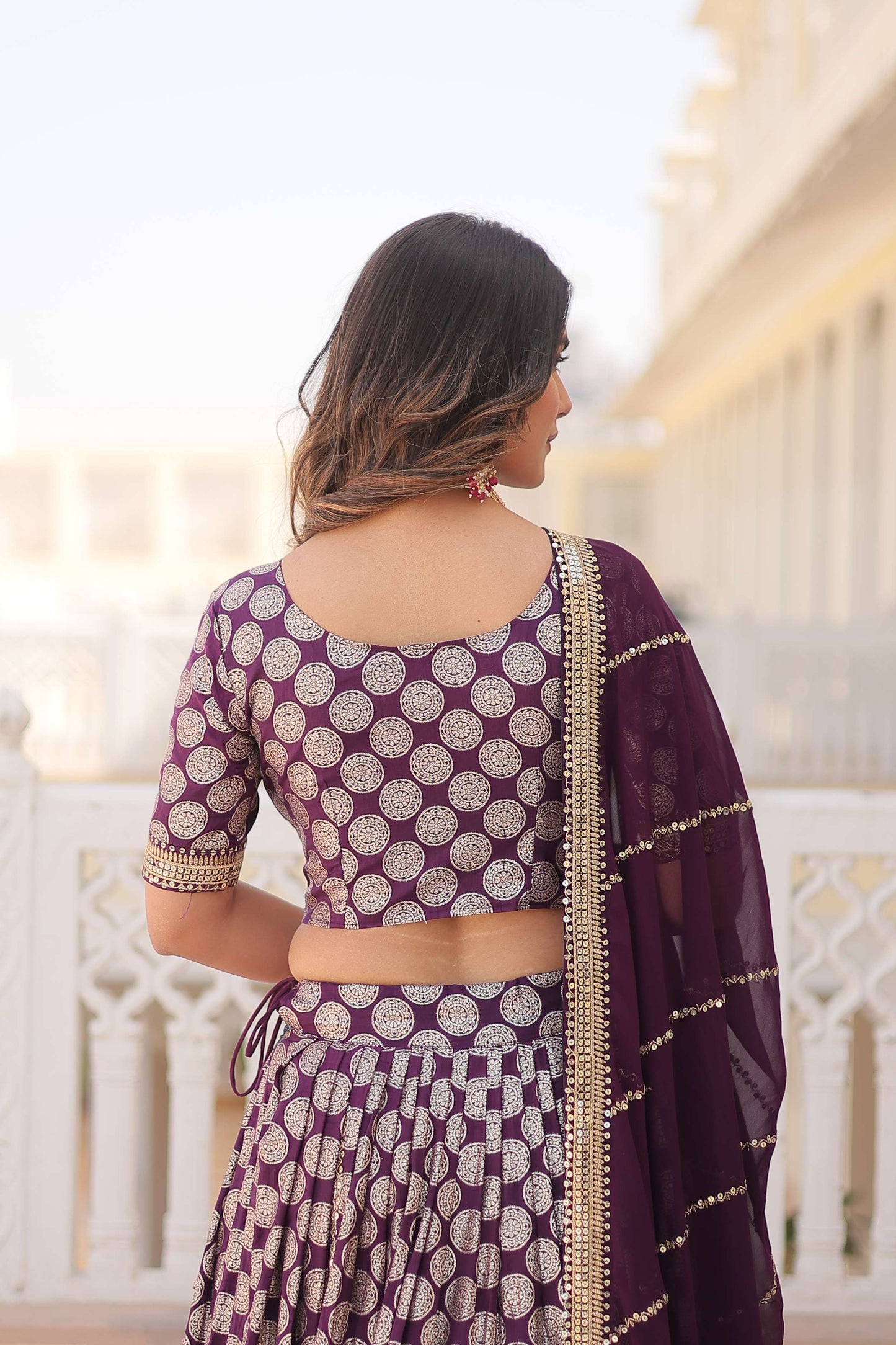 Designer Dyable Viscose Jacquard Lehenga Choli with Sequins Dupatta 