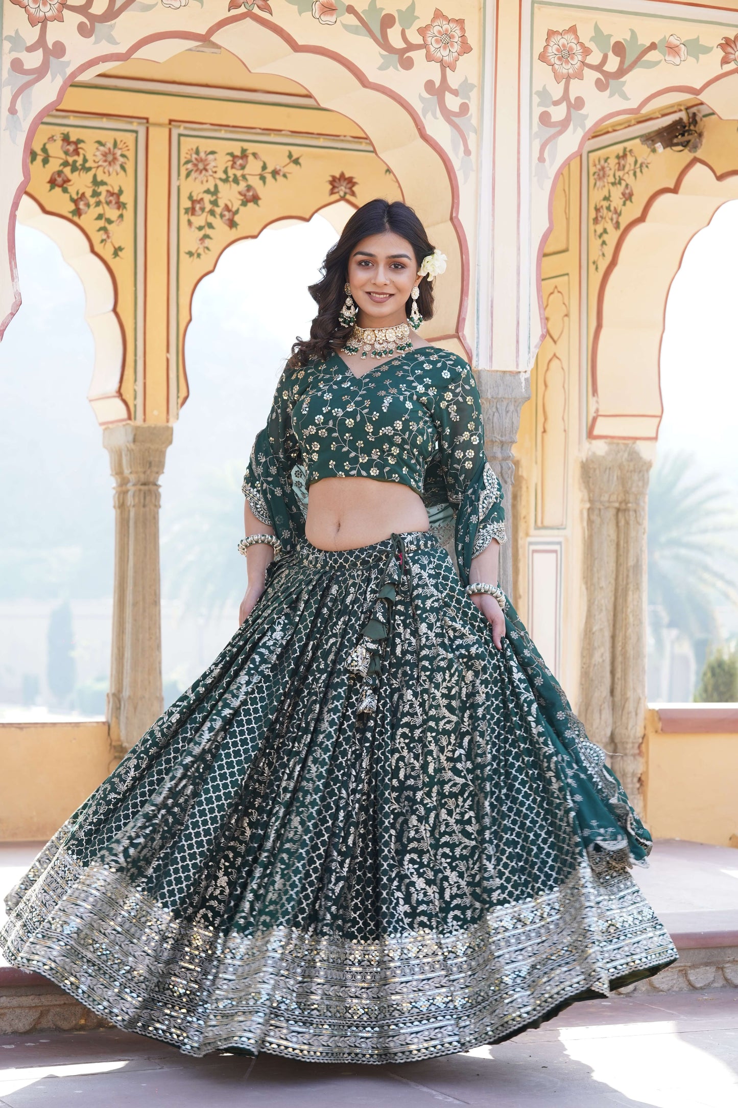 Designer Pure Viscose Jacquard Lehenga Choli with Sequins Dupatta 